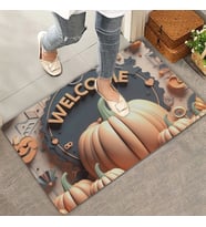 Valerine Life Turuncu Bal Kabağı Welcome Kapı Önü Paspası 45x70cm (Gri - Lacivert - Turuncu)
