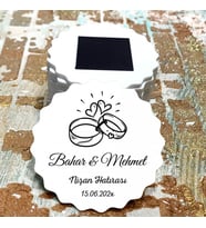 Magnet Hediyelik - Gelin / Damat Siyah - Beyaz Yüzüklü Tasarım Nişan, Kına, Söz Nikah, Düğün Hatırası Magnet