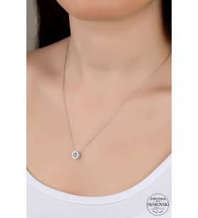 SWAROVSKİ CRYSTAL TEK TAŞ  925 AYAR GÜMÜŞ KOLYE