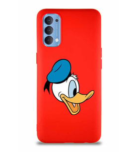 Oppo Reno 4 Soft Premier Kapak Donald Duck-F Tasarımlı Silikon Kılıf - Kırmızı (Şeffaf)