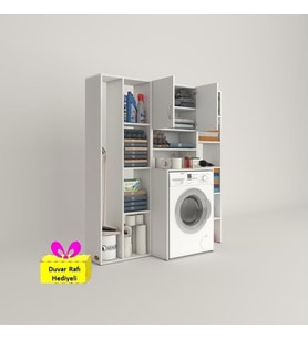 Kenzlife çamaşır makinesi dolabı hayzummega byz 180*156*55 banyo kiler çift kapaklı arkalıklı + tekli duvar rafı hediyeli (Karışık)