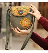 Klasik Frida Çapraz Örgülü Kol Çantası Etnik Bohem Style - Yesil