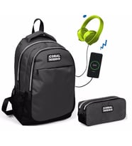 Coral High Siyah-Gri Erkek Çocuk İlkokul Çantası ve Kalemlik Seti - USB Soketli
