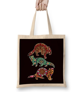 Floral Ferret Mandala Yoga Ferrets Owner Animal Lover Zoo Bez Çanta Uzun Saplı