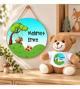Kişiye Özel Bebek Kapı Süsü (Peluş Ayıcık Hediyeli) – Baby Shower / Hastane Odası