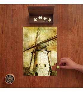 Eski Yel Değirmeni Tasarımı 240 Parça Ahşap Puzzle Ahşap Kutuda PD00004