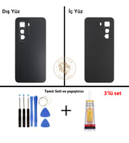 Infinix Hot 50 Pro Siyah Uyumlu Arka Kapak + Yapıştırıcı ve Vida Seti Arka Cam Batarya Pil Kapağı