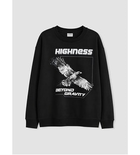 LCW Kids Siyah Baskılı Erkek Çocuk Kalın Sweatshirt