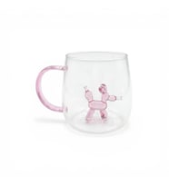 Figürlü Borosilikat Cam Kupa 350 ml - Renkli Kulplu Bardak - El Yapımı Cam Figürlü Sunum Kupası (Pudra Pembe)