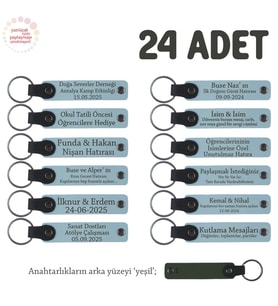 Gök Mavi & Yeşil, Kırk Uçurma Kutlaması İçin Bebeğin İsmine Özel, 24'lü, Hatıra Anahtarlık Set (Gök Mavisi)
