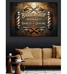 Barber Shop Nostaljik Logo Tasarımı Dekoratif Kanvas - Mdf Ahşap Tablo