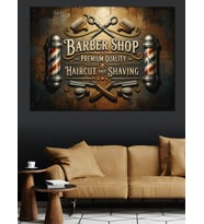 Barber Shop Nostaljik Logo Tasarımı Dekoratif Kanvas - Mdf Ahşap Tablo