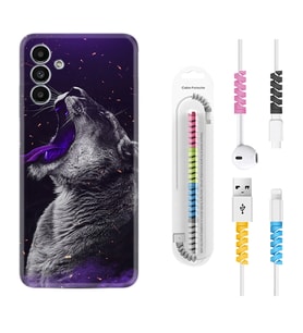 Samsung A23 A31 A32 A50 A51 A52 A53 A70 Kılıf Kablo Koruma Spiral Silikon Purple Leopar 1750