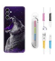 Samsung A23 A31 A32 A50 A51 A52 A53 A70 Kılıf Kablo Koruma Spiral Silikon Purple Leopar 1750