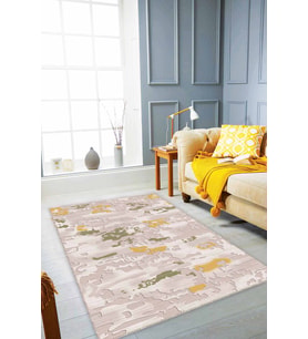 Yeşil Sarı Vintage Kaymaz Tabanlı Dekoratif Halı NU006 - 100 x 160 cm