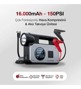 Akü takviye Cihazı Hava Kompresörü 16.000mAh - 150PSI