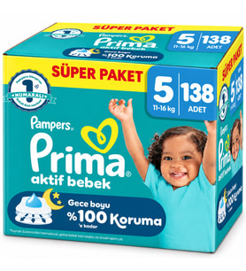Prima Aktif Bebek Bebek Bezi 5 Beden 11-16 KG Junior 138 Adet Süper Fırsat Pk