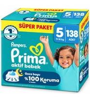 Prima Aktif Bebek Bebek Bezi 5 Beden 11-16 KG Junior 138 Adet Süper Fırsat Pk