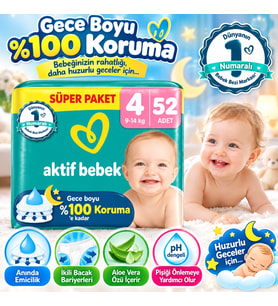 Mey İthalat® Aktif Bebek Süper Paket Bebek Bezi 4 Beden 52 Adet