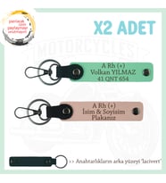 Elektrikli Motorlara Uygun, İsim Plaka ve A+ Kan Grubu Yazılı 2'li Anahtarlık, Yavruağzı-Yeşil-Laci