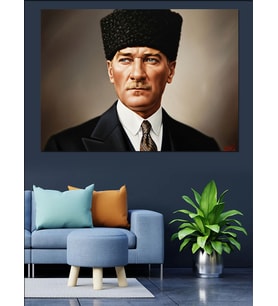 Kalpak Başlıklı Atatürk Portresi Dekoratif Kanvas - Mdf Ahşap Tablo