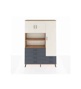 Arges Dolap 9 Raflı 6 Çekmeceli 3 Kapaklı 132x30x195 Çam-Aytaşı/Antrasit
