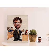 BK Gift Kişiye Özel Erkek Avukat Karikatürlü Otantik Masaüstü Ahşap Palet Çerçeve-3 (Beyaz)