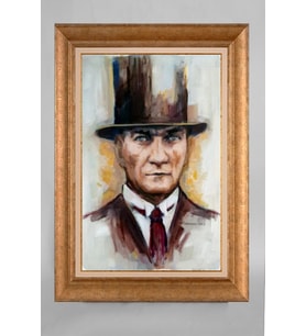 Altın Varaklı Çerçeveli Paspartulu Atatürk Tablo a252 (Gold)