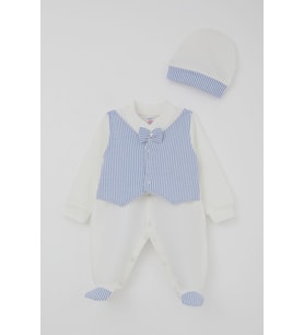 Breeze Erkek Bebek Patikli Tulum Sabit Papyonlu Yelekli 0-6 Ay, Beyaz