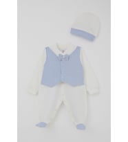Breeze Erkek Bebek Patikli Tulum Sabit Papyonlu Yelekli 0-6 Ay, Beyaz