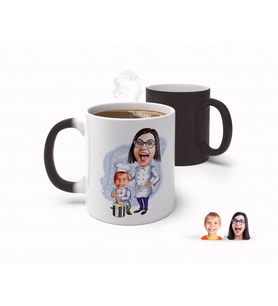 BK Gift Kişiye Özel Anneler Günü Temalı Anne Oğul Chef Karikatürlü Sihirli Kupa Bardak-1 (Beyaz)