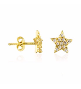 Yıldız Altın Çivi Küpe 14K Gold Taşlı