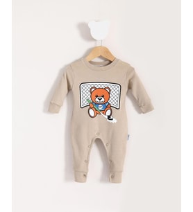 Toy Ayı Temalı Bebek Tulum Bej