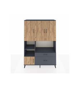 Hyperion Dolap 7 Raflı 2 Çekmeceli 5 Kapaklı 132x44x195 Antrasit-Çam/Antrasit