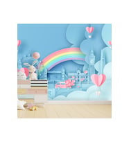 Dreamwall Gükkuşağı Ve 3D Kalpli Balon Desen Sağlıklı Tekstil Duvar Kağıdı (Çok Renkli)