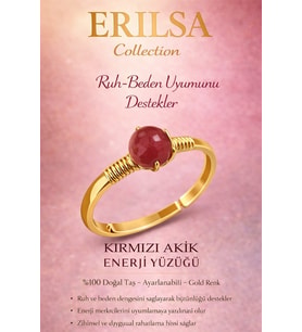 Sertifikalı Ruh Beden Denge Yüzüğü – Kırmızı Akik Taşı Ayarlanabilir Gold Aslan Koç Burcu (Çok Renkli)