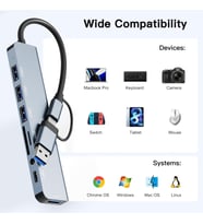 Adaptör 8 in 2 USB Type-C to USB A, USB C, SD/TF Kart Okuyucu – MacBook ve Laptop Uyumlu Çok Portlu USB HUB Çoğaltıcı