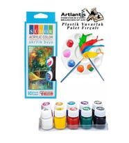 Akrilik Boya 10 Renk 20 ml Şişe 1 Paket 10 Lu Akrilik Boya Seti ve Yuvarlak Resim Paleti Fırçalı 1 Paket 10 Hazneli Boya Paleti Sanatsal Boyalar İçin Palet Akrilik Boya (Karışık)