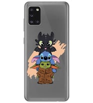 Samsung Galaxy A31 Uyumlu Sevimli Baby Yoda ve Stitch Desenli Şeffaf Telefon Kılıfı