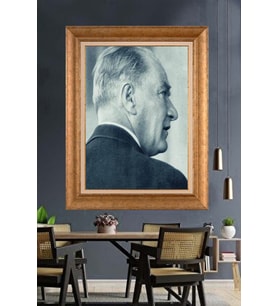 Altın Varaklı Çerçeveli Paspartulu Atatürk Tablo nh385 (Gold)