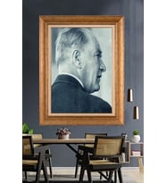 Altın Varaklı Çerçeveli Paspartulu Atatürk Tablo nh385 (Gold)