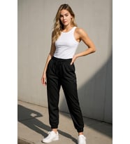 Kadın Standart Fit İnce Eşofman Altı Bel Paça Lastikli Basic Düz Uzun Boy Pantolon