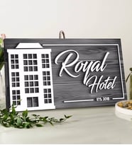 BK Gift Kişiye Özel Hotel Tasarımlı Gri Dekoratif Ahşap Tabela