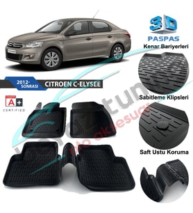 Citroen C-Elysee Havuzlu 3D Paspas Niken Siyah 2012 Sonrası