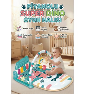 Piyanolu Bebek Oyun Halısı - Müzikli Işıklı Dinozor Temalı Jimnastik ve Aktivite Merkezi (73x56 cm)