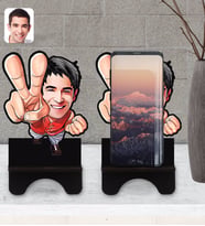 BK Gift Kişiye Özel Erkek Karikatürlü Ahşap Biblo Telefon Standı-33