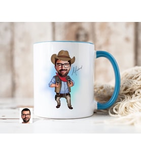 Bk Gift Kişiye Özel Kovboy Karikatürlü Mavi Kupa Bardak-1, Sevgiliye Hediye, Arkadaşa Hediye