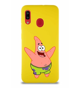 Samsung Galaxy A30 Soft Premier Kapak Patrick Yıldız Tasarımlı Silikon Kılıf - Sarı (Şeffaf)
