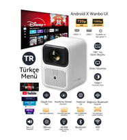 Taşınabilir Android 9.0 Projektör, 720p, 350 ANSI, Otomatik Odak, Ev Sineması
