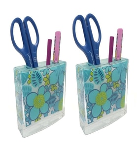 2 ADET KALEMLİK MAVİ ÇİÇEKLİ AKRİLİK OFİS GERECİ  10X10X3CM